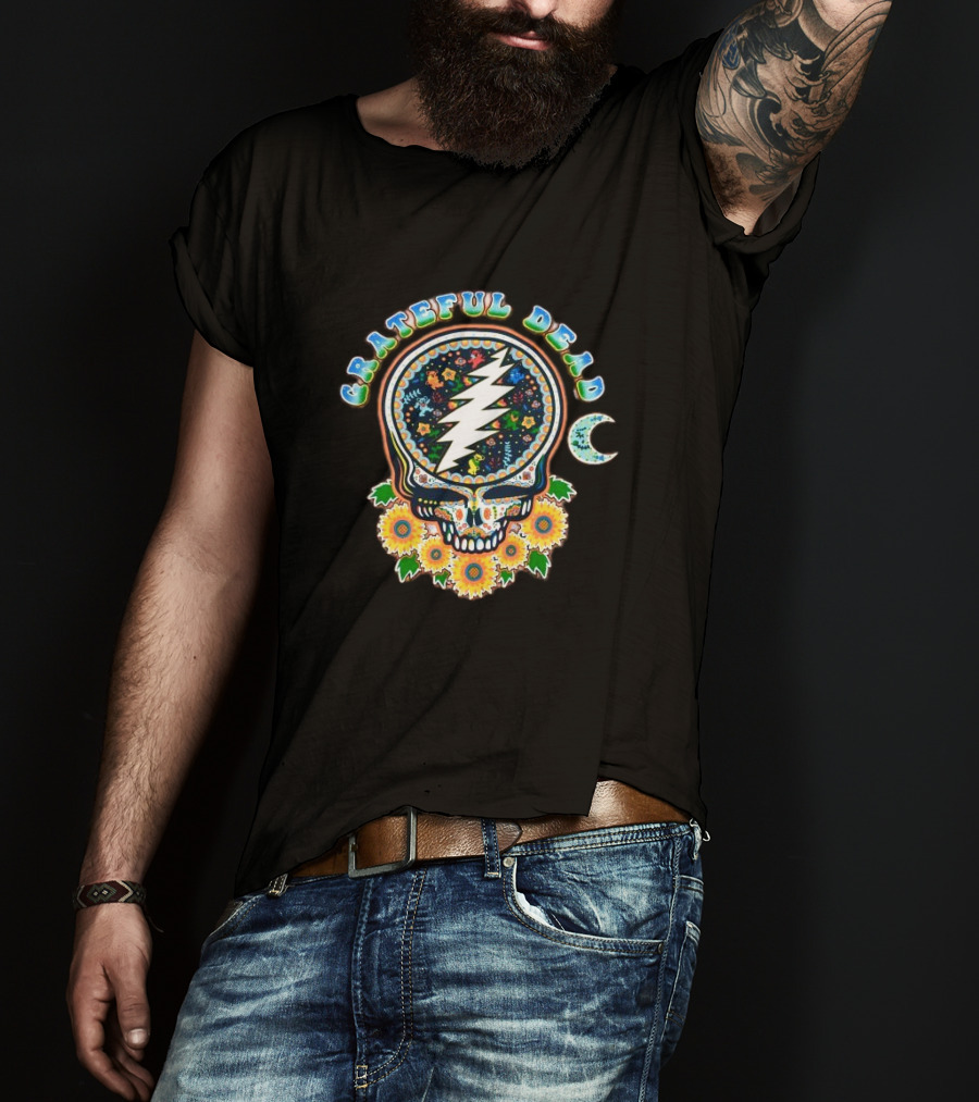 Grateful Dead Steal Your Face Sugar Skull Floral Moon T-Shirt