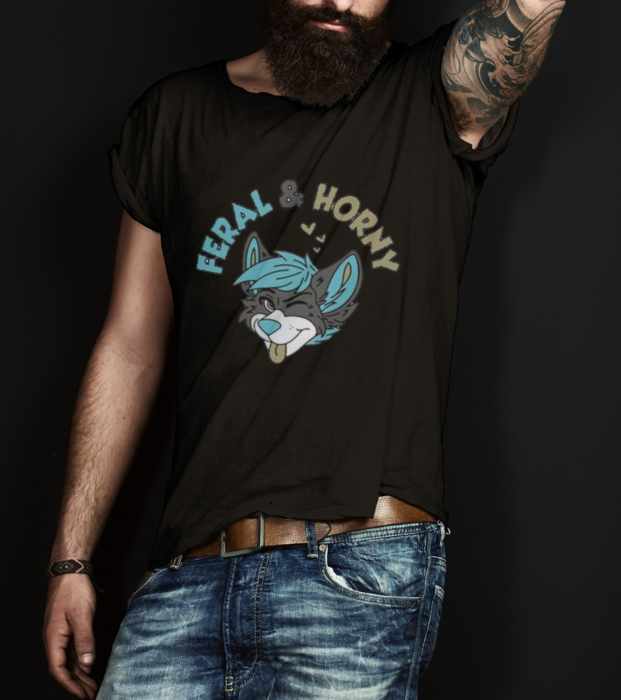 Feral And Horny Winking Furry Character With Hearts T-Shirt