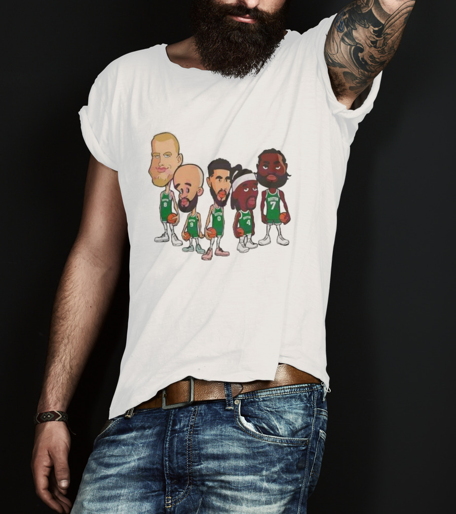 Caricature Boston Celtics Players NBA Basketball Cartoon Team Characters T-Shirt