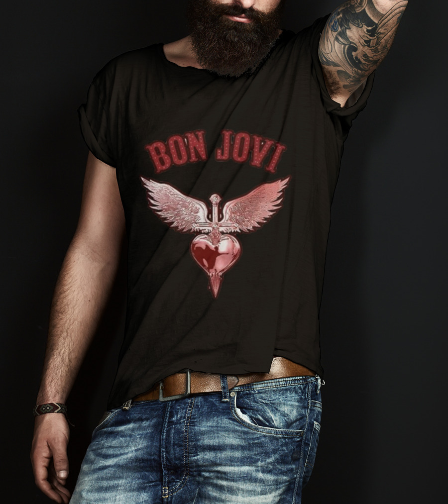 Bon Jovi Forever Red Winged Heart Dagger T-Shirt