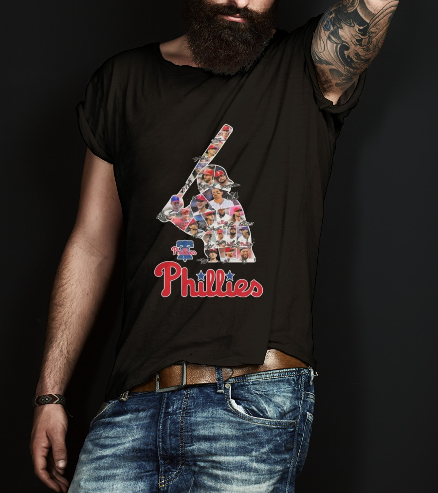 Phillies Baseball Icons Collage With Player Signatures T-Shirt