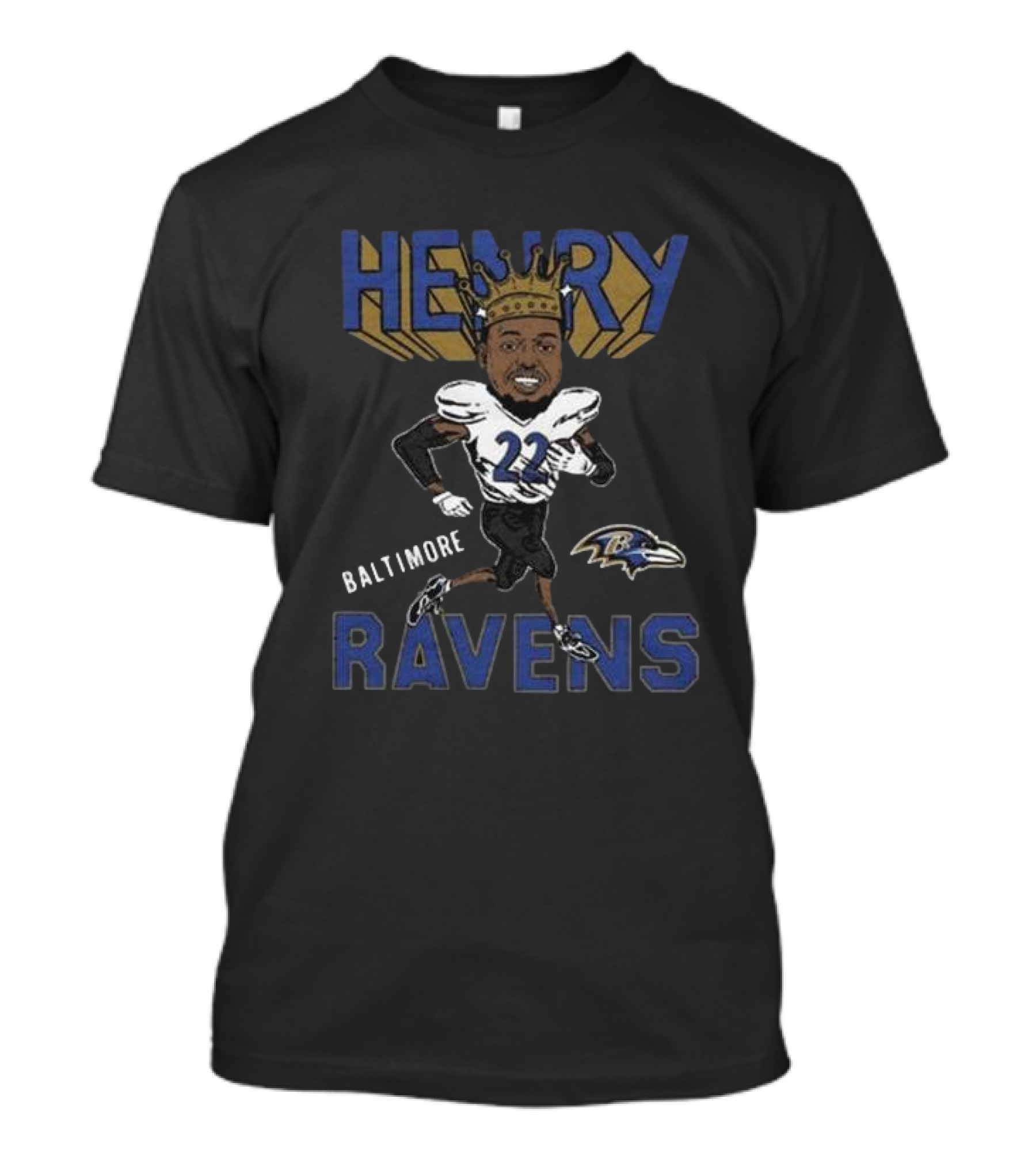 Baltimore Ravens Henry 22 Football Character With Crown T-Shirt