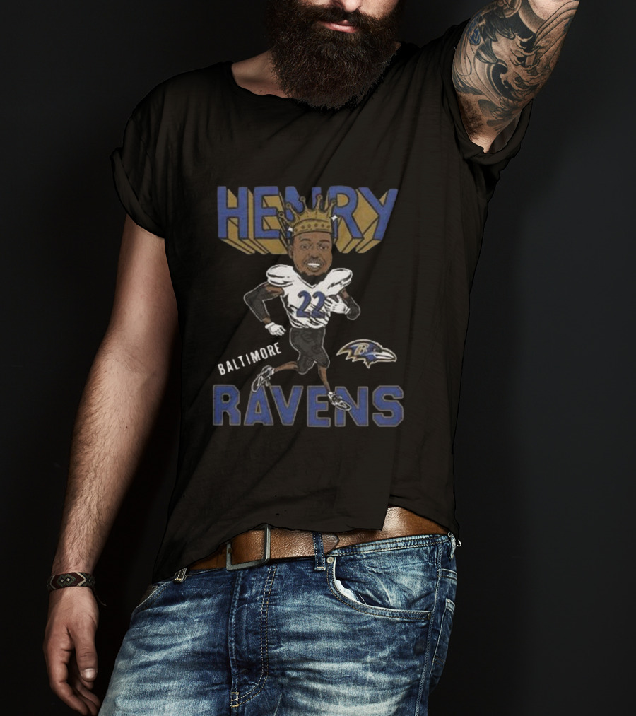Baltimore Ravens Henry 22 Football Character With Crown T-Shirt