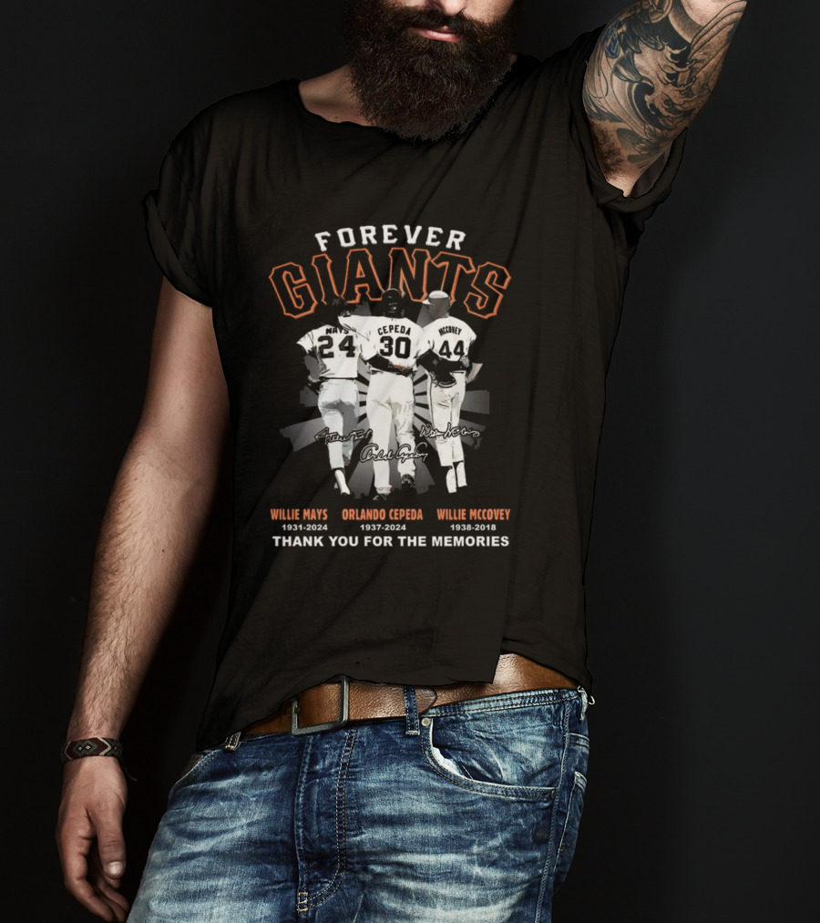 Forever Giants Willie Mays Orlando Cepeda Willie McCovey Thank You For The Memories T-Shirt