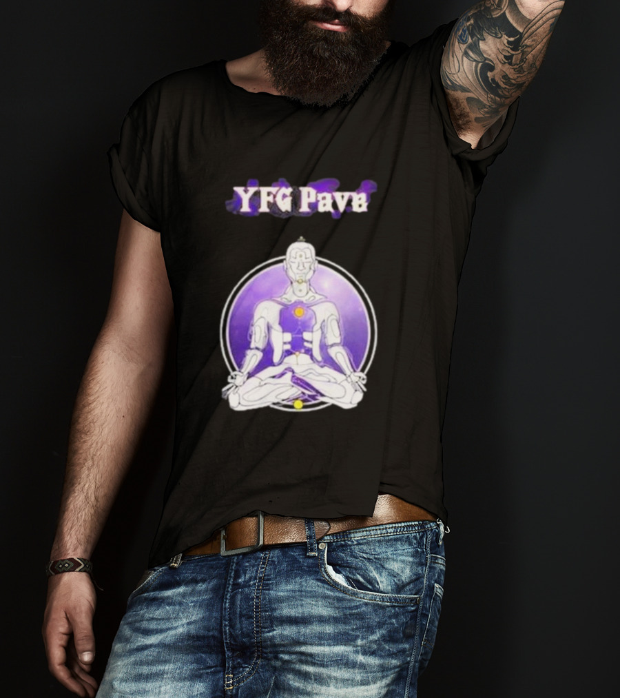 YFG Pave 444 Meditating Robotic Figure Purple Mandala T-Shirt