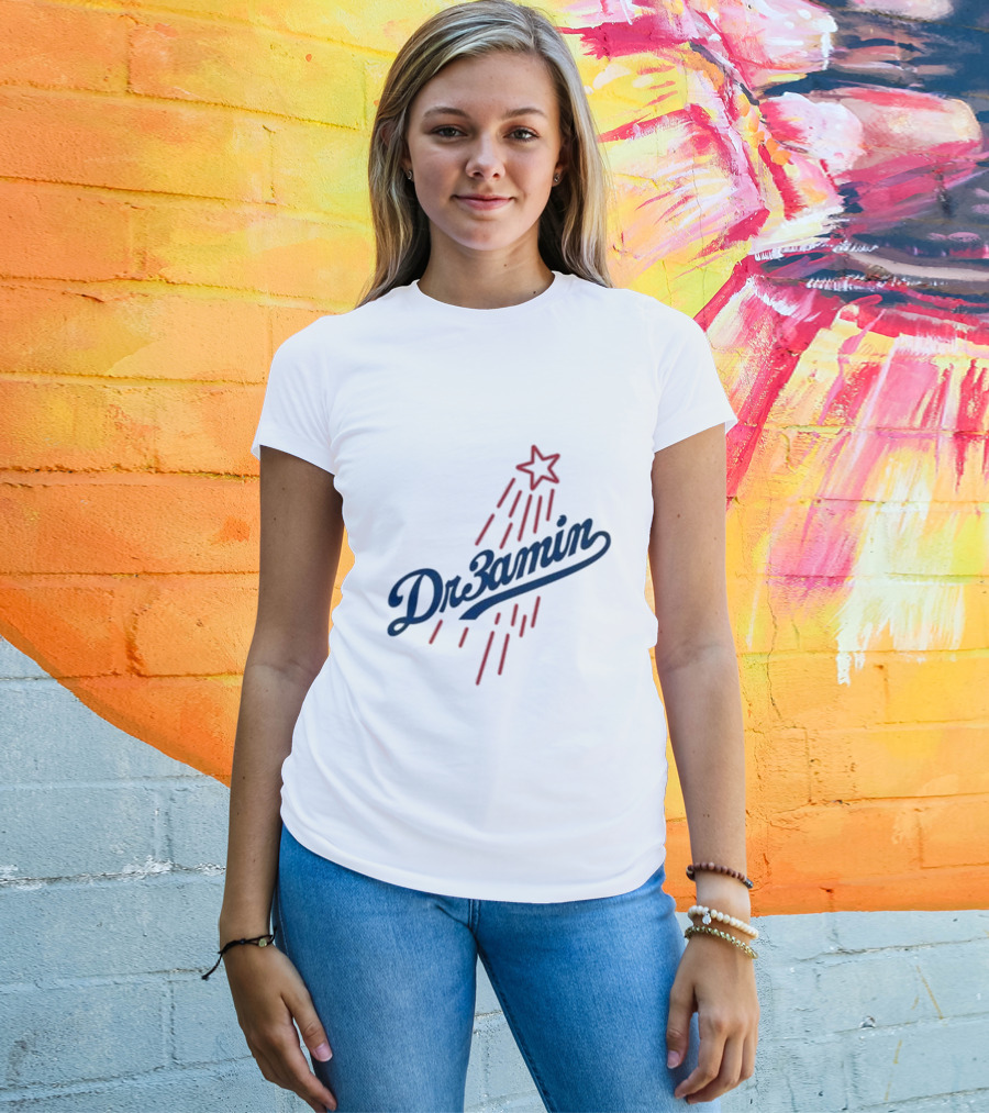 Dr3amin Red Star Streak White Clix Merch LA Star Crew T-Shirt