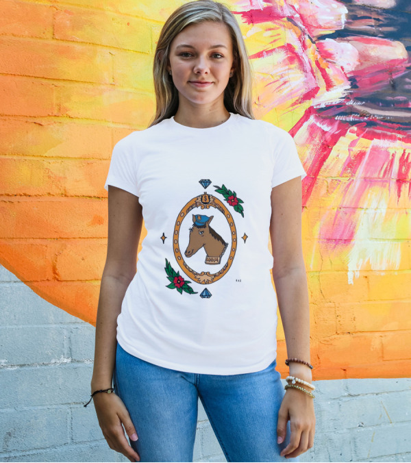 Horse Cop Mom Floral Badge With Diamonds T-Shirt