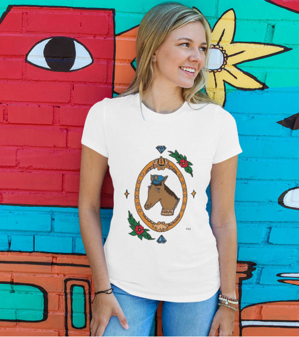 Horse Cop Mom Floral Badge With Diamonds T-Shirt