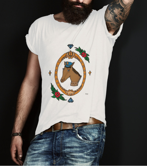 Horse Cop Mom Floral Badge With Diamonds T-Shirt