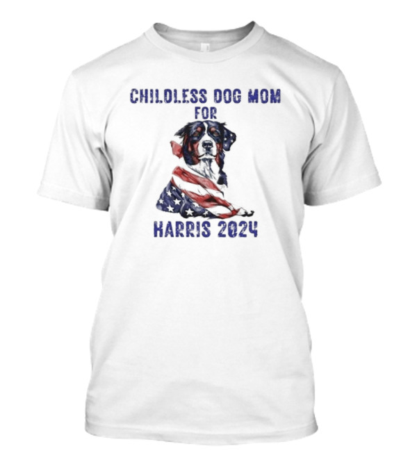 Kamala Harris 2024 Childless Dog Mom For Harris 2024 American Flag Dog T-Shirt