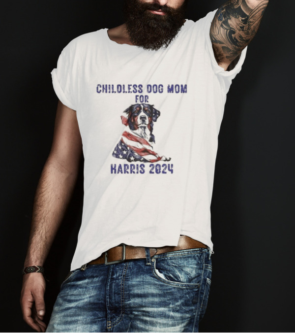 Kamala Harris 2024 Childless Dog Mom For Harris 2024 American Flag Dog T-Shirt