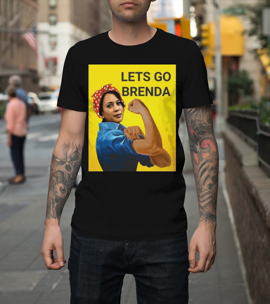 LETS GO BRENDA Referring To Harris Iconic Image Yellow Background T-Shirt