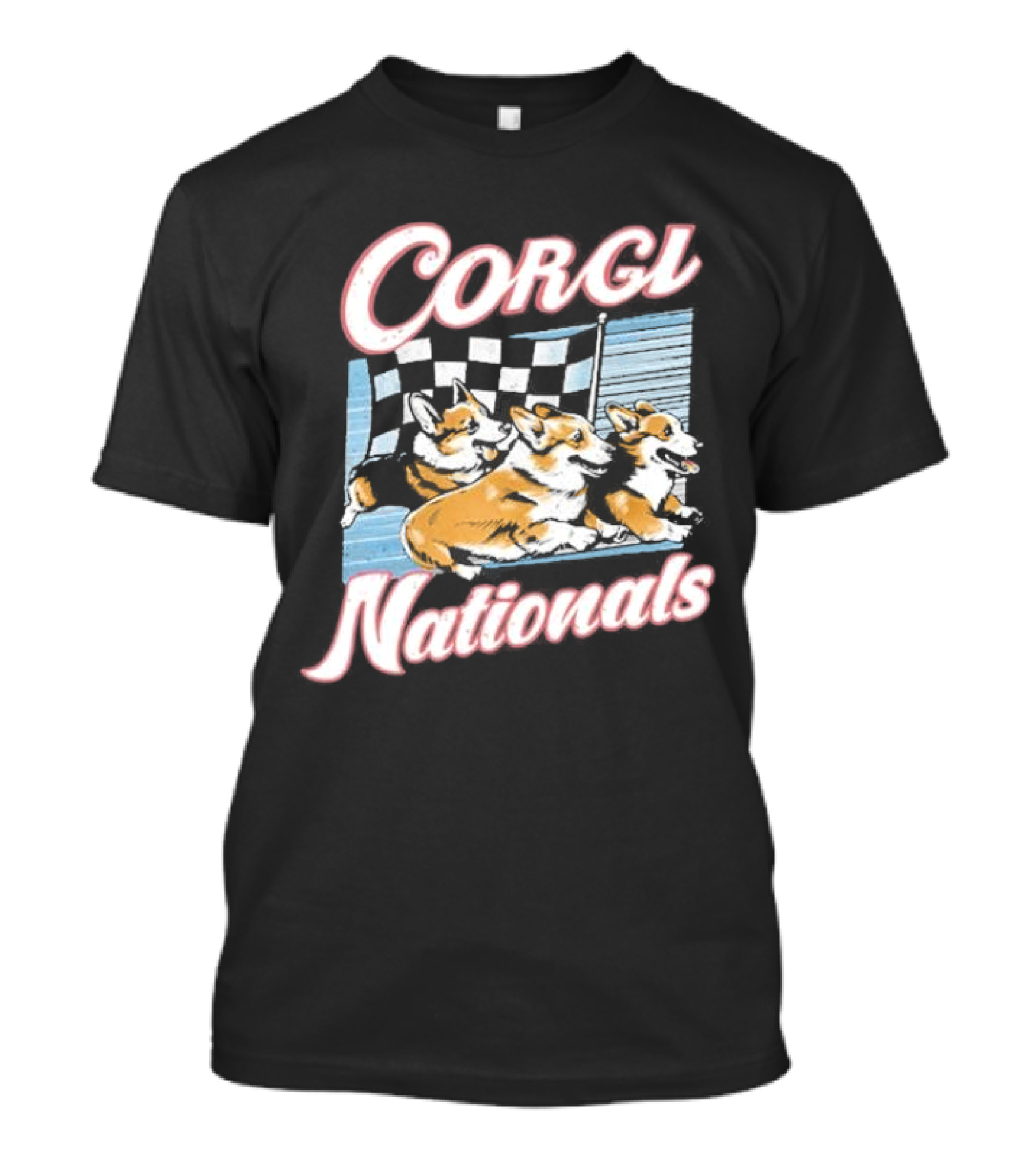 Corgi Nationals Racing Dogs With Checkered Flag T-Shirt