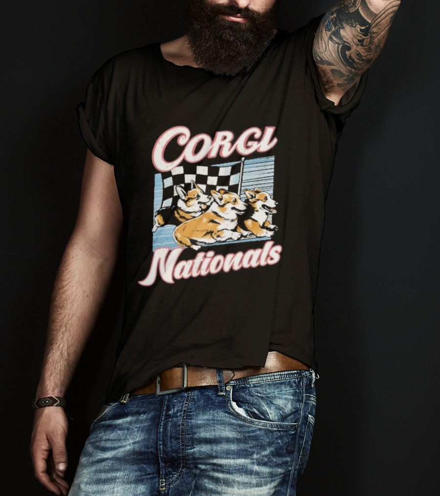 Corgi Nationals Racing Dogs With Checkered Flag T-Shirt