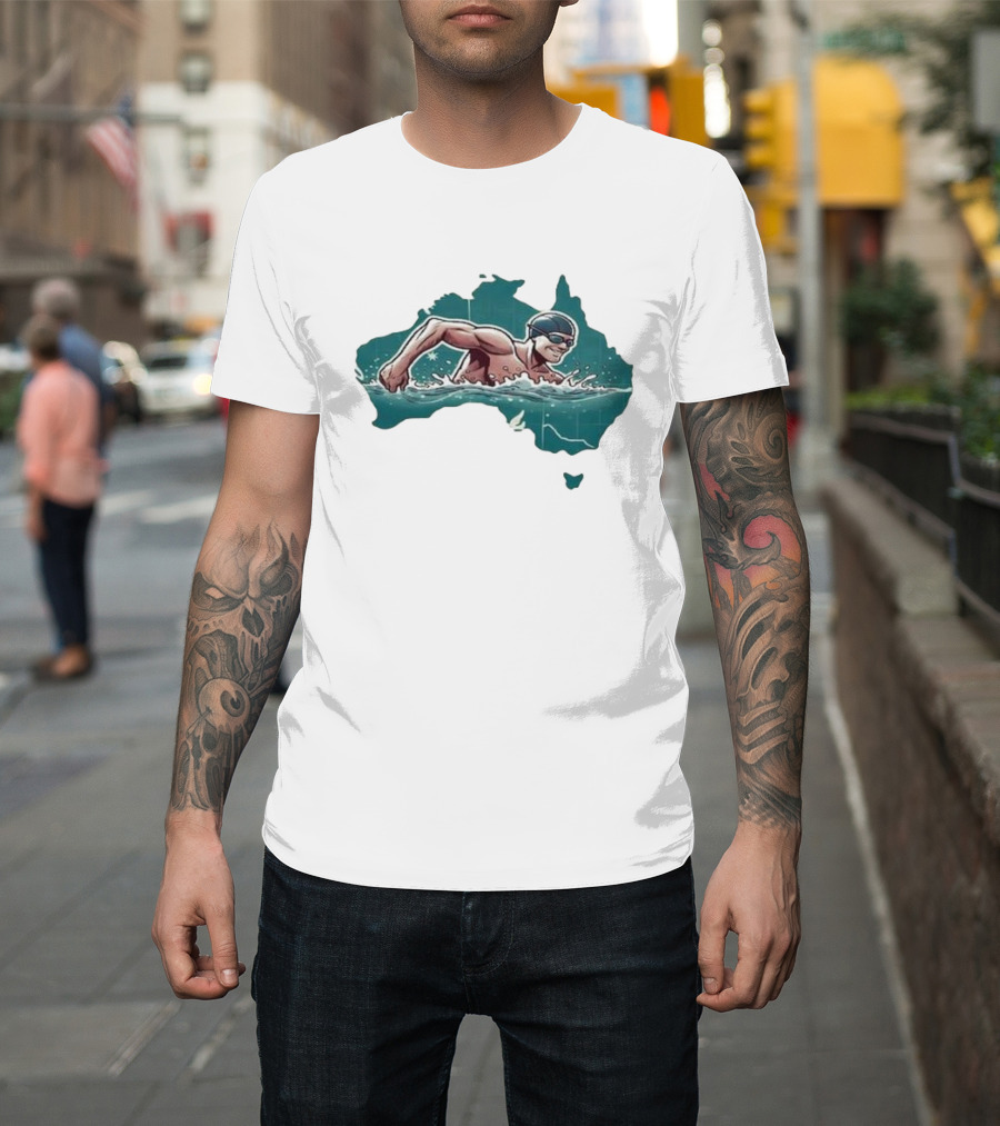 Paris 2024 Aussie Swimmer Australia Map T-Shirt