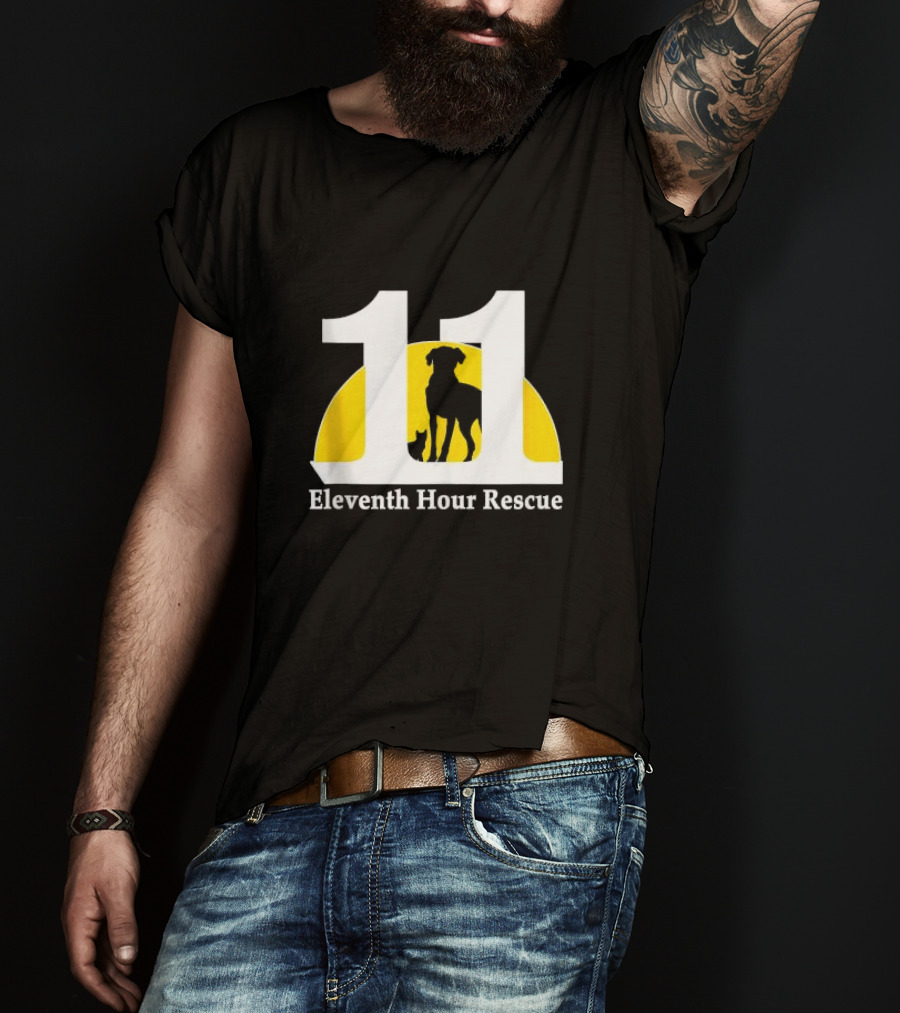 Eleventh Hour Rescue 11 Dog And Cat Silhouette In Yellow Circle T-Shirt