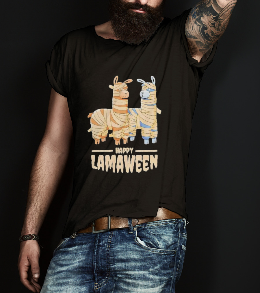 Happy Lamaween Funny Llama Halloween Mummies T-Shirt