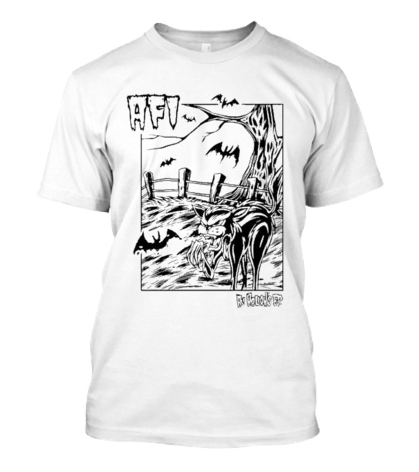 AFI All Hallows Black Cat And Bats In Spooky Landscape T-Shirt