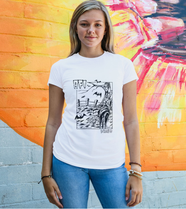 AFI All Hallows Black Cat And Bats In Spooky Landscape T-Shirt