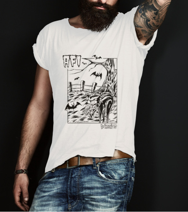 AFI All Hallows Black Cat And Bats In Spooky Landscape T-Shirt