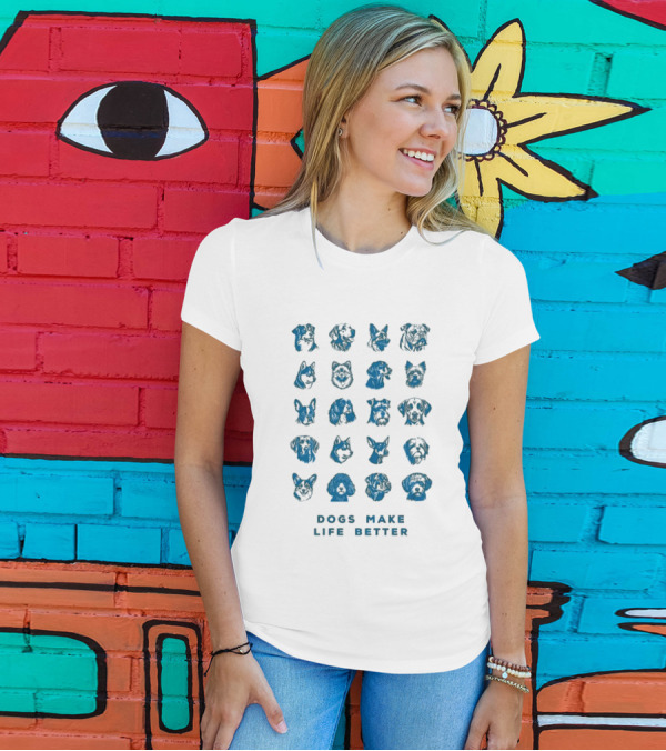 Dogs Make Life Better With Colorful Dog Faces T-Shirt