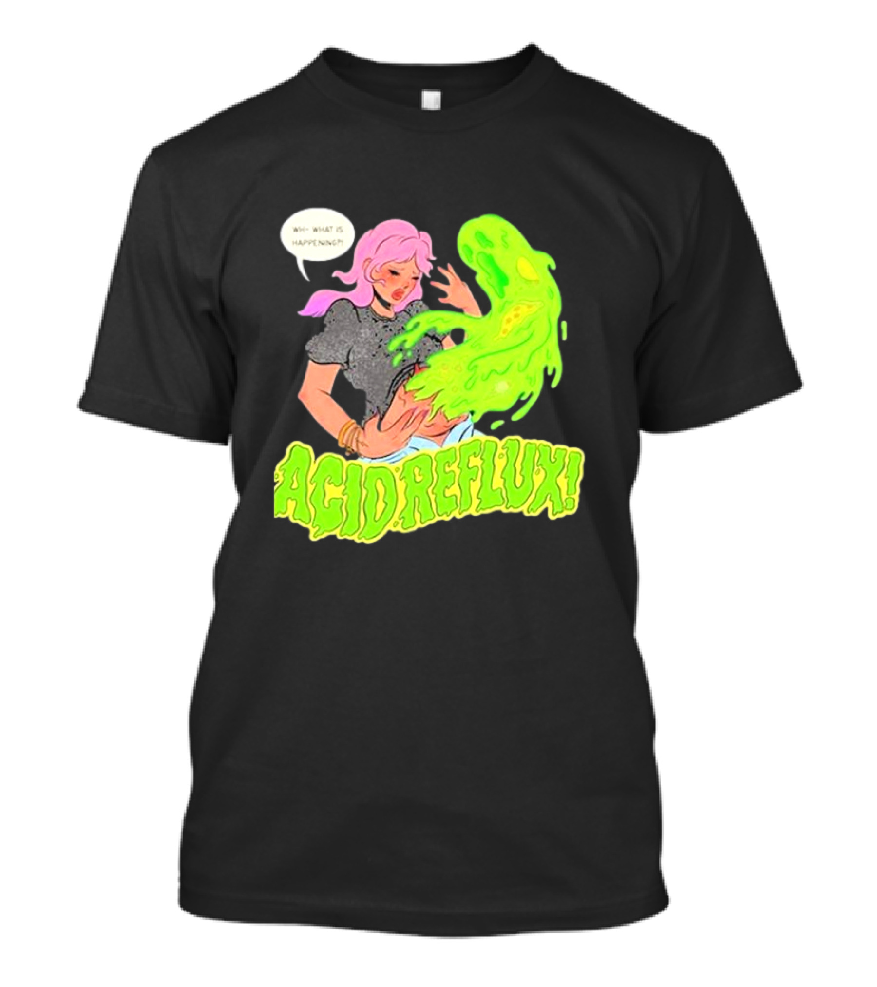 Acid Reflux Wh What Is Happening Comic Style Green Monster T-Shirt