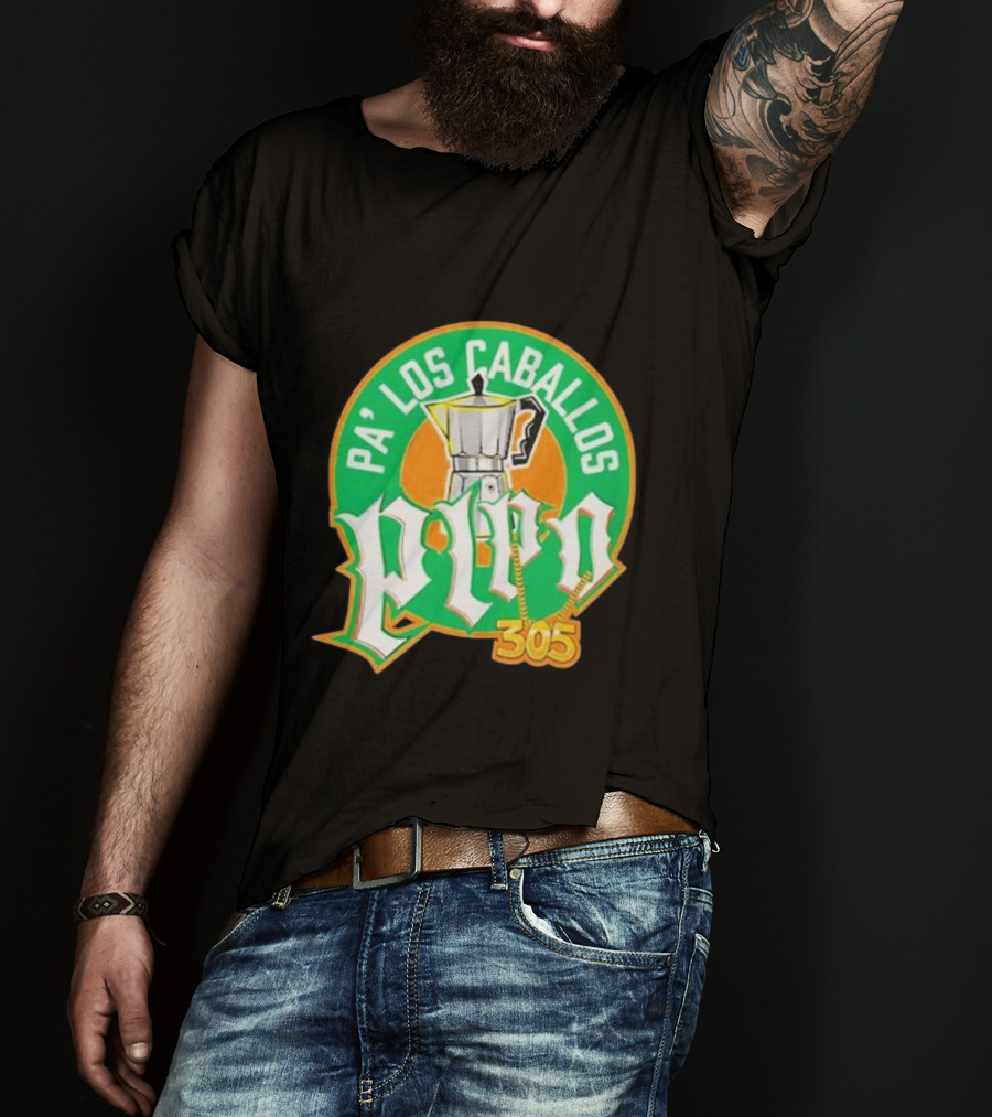 Lebatardaf Pipo Cafecito Pa’ Los Caballos 305 Moka Pot Logo Iconic Miami Culture T-Shirt