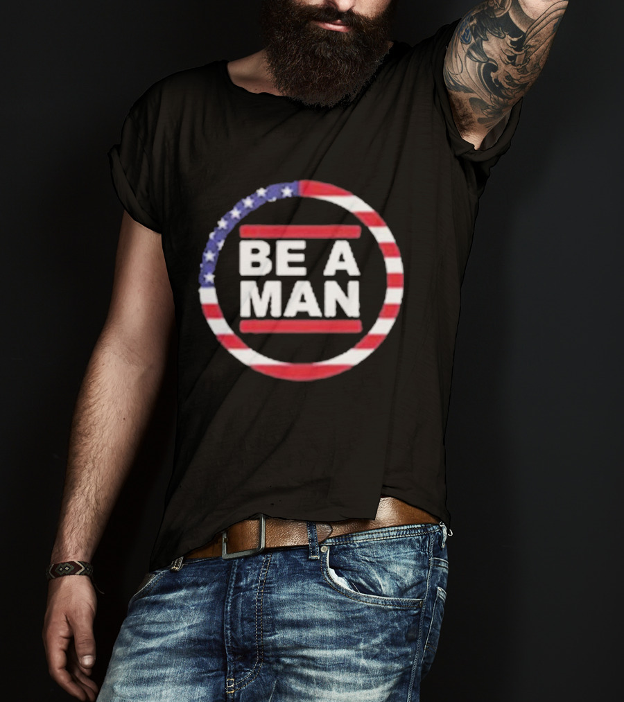 Boston Be A Man Patriotic Circle With American Flag Stripes T-Shirt