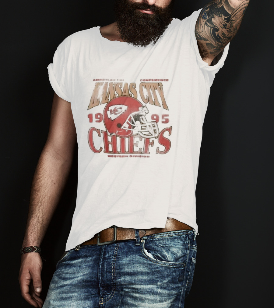 Kansas City Chiefs 1995 American Football Conference Western Division Retro Helmet T-Shirt