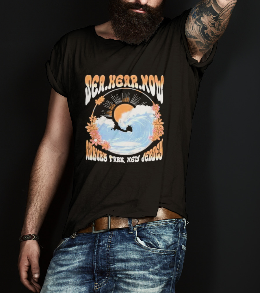 Sea Hear Now Asbury Park New Jersey Perfect Curl Fish And Anchor T-Shirt