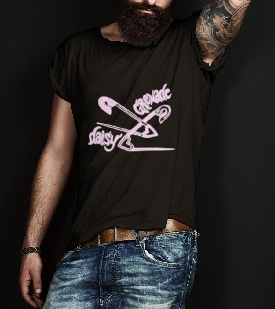 Chiara’d Daisy Grenade Heart Safety Pins Boyfriend Fit Girls T-Shirt
