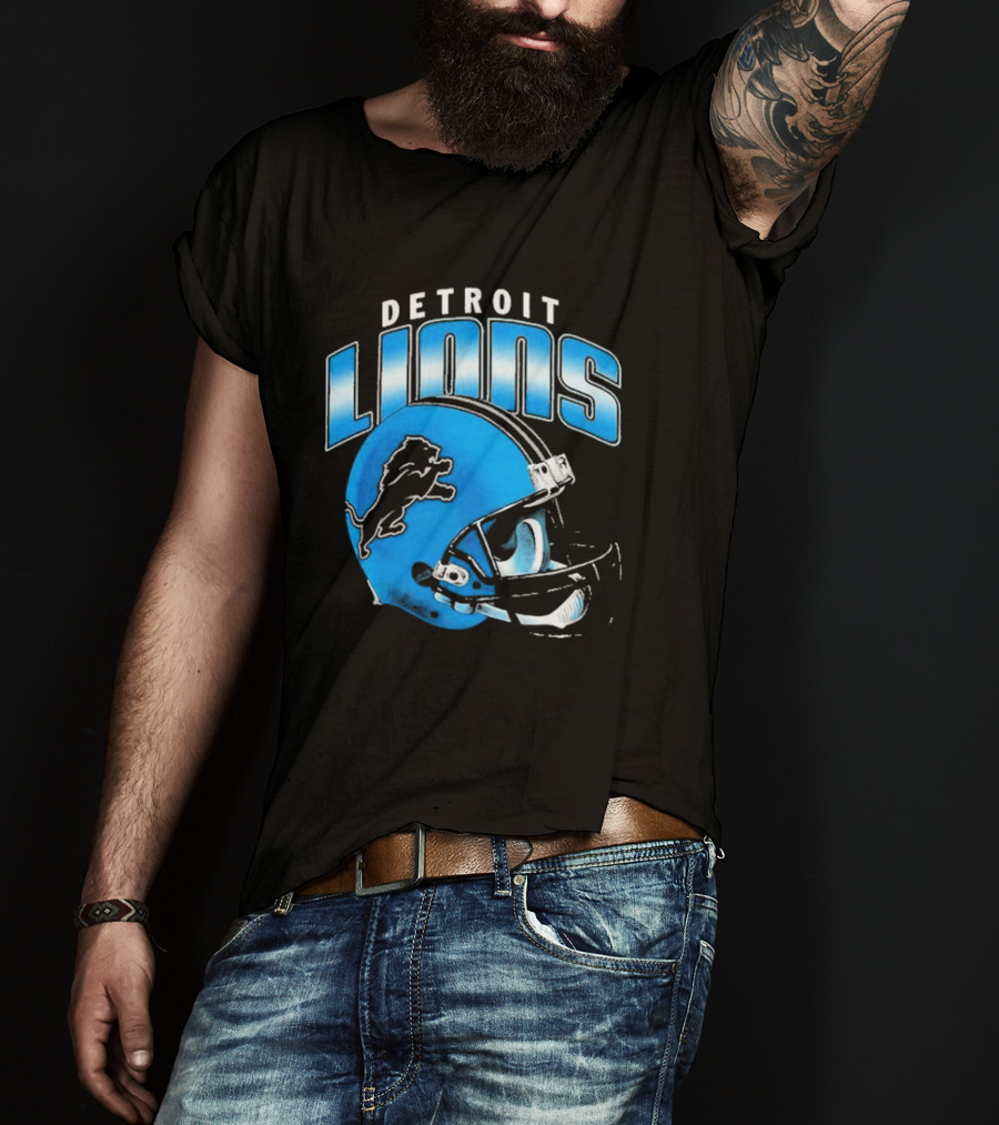 Detroit Lions Blue Gradient Football Helmet T-Shirt