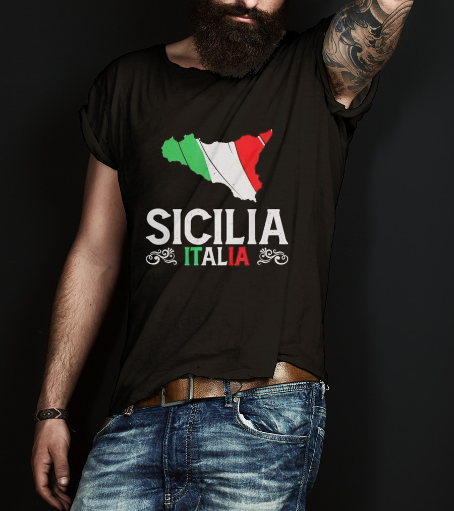 Sicilia Italia Sicily Map Italian Flag T-Shirt