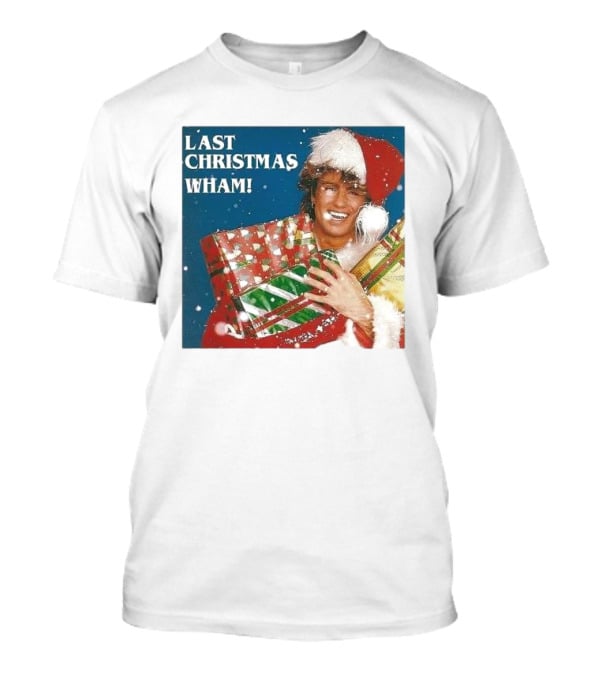 Last Christmas Wham George Michael Santa Hat Holding Gift T-Shirt