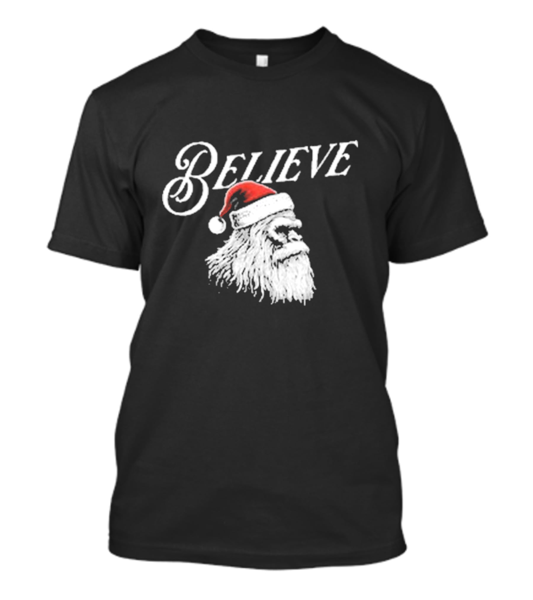 Believe Santa Squatch Christmas Yeti Face T-Shirt