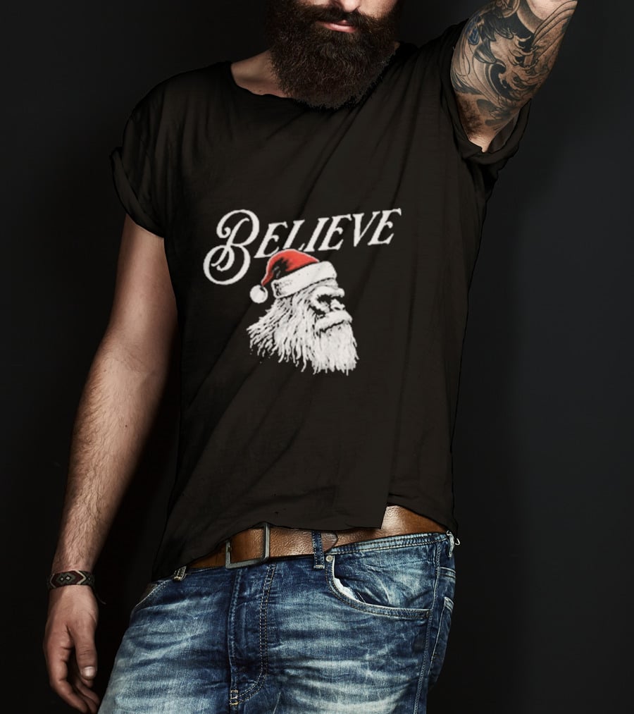 Believe Santa Squatch Christmas Yeti Face T-Shirt