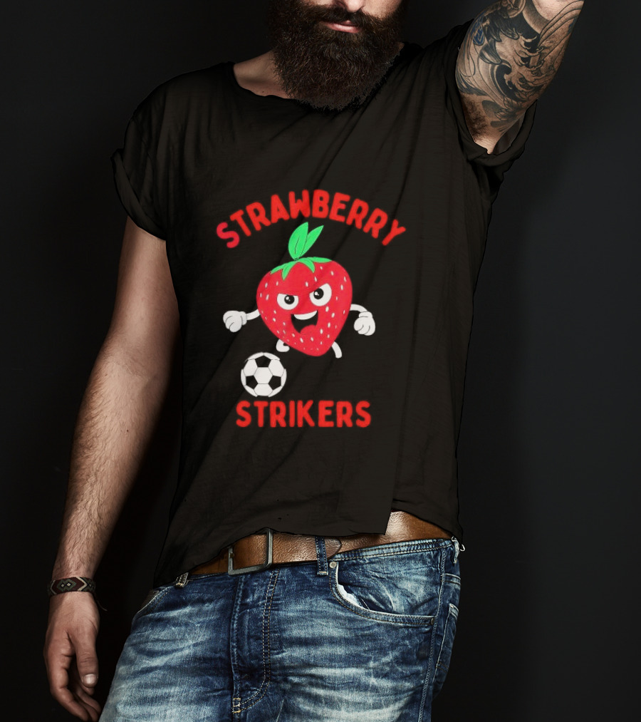 Strawberry Strikers Soccer Team Fun Cartoon With Soccer Ball T-Shirt