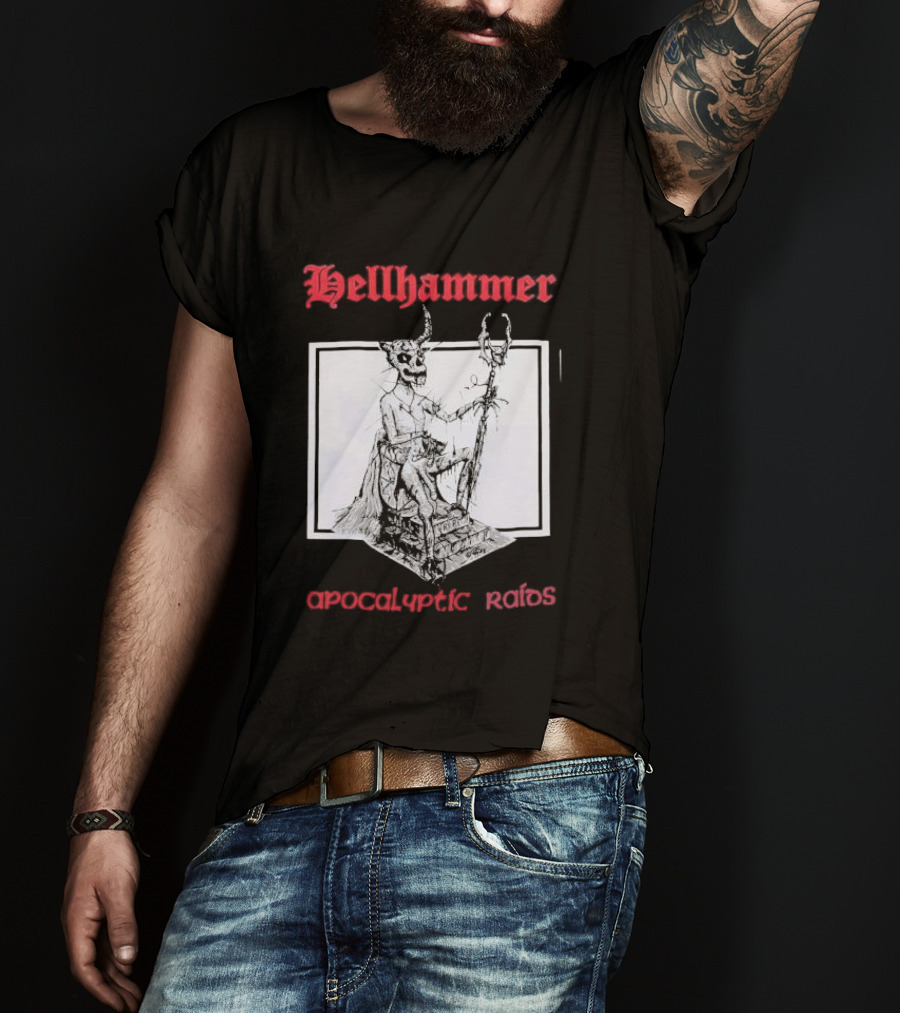 Hellhammer Apocalyptic Raids Horned Figure With Runes T-Shirt