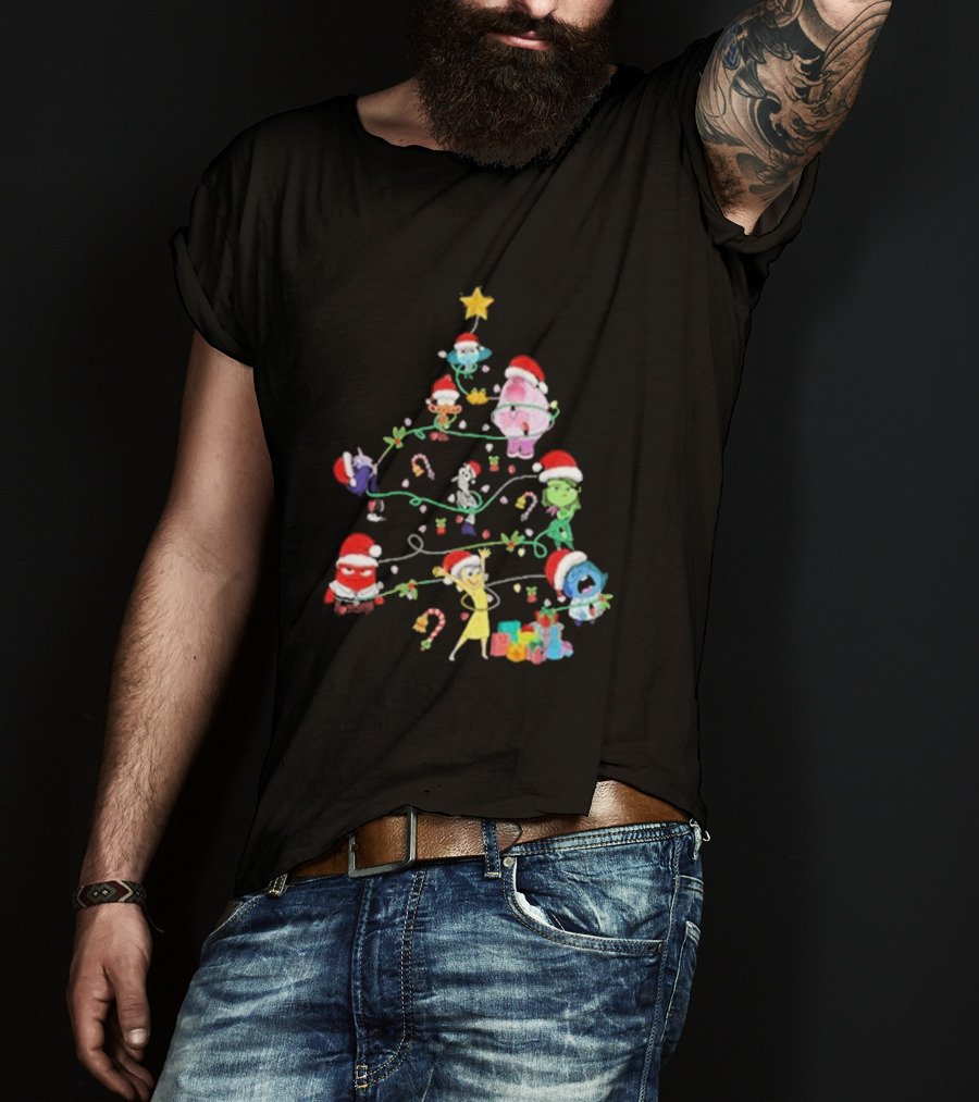 Inside Out Christmas Tree Emotions With Santa Hats T-Shirt