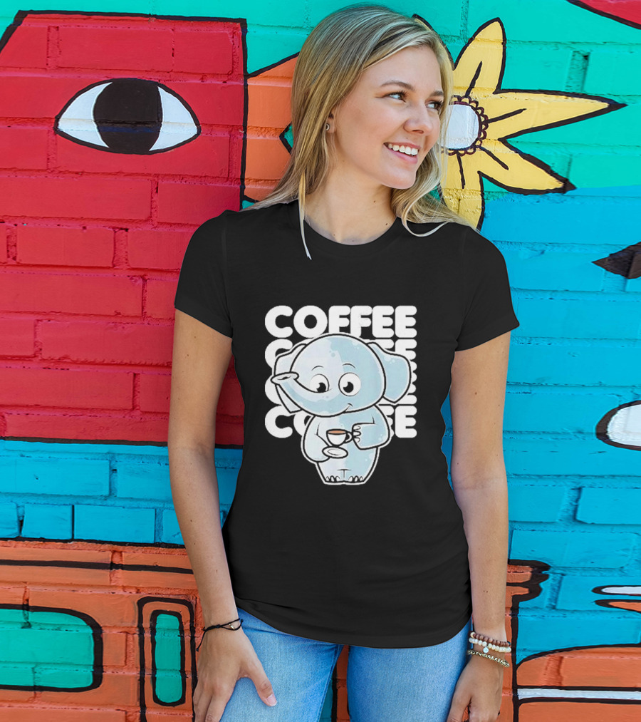 Cute Elephant Coffee Kawaii Neko Anime T-Shirt