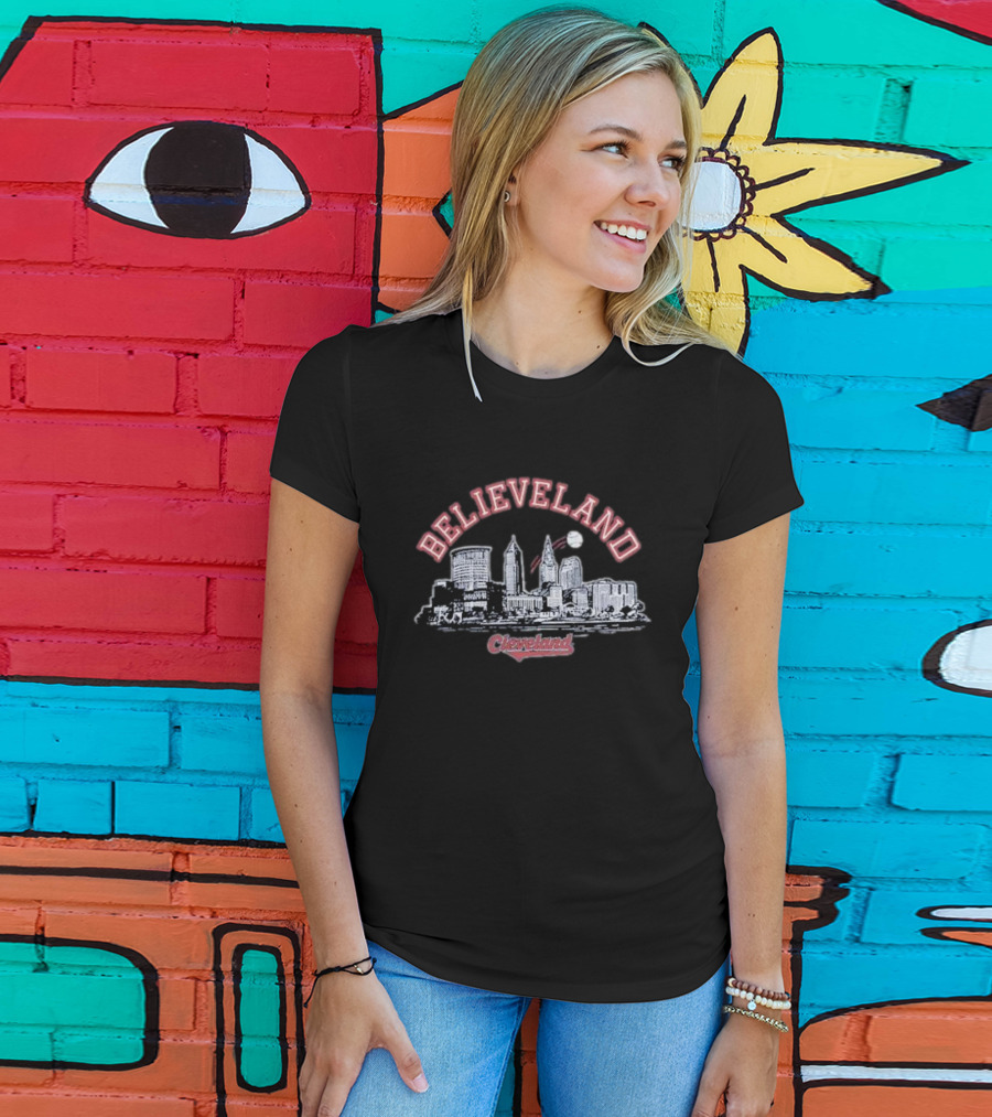 Believeland Cleveland Skyline Baseball Cityscape T-Shirt