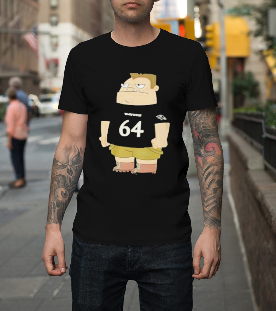 Ravens 64 Cartoon Character Tyler Linderbaum Only Fears God Texas Fears Oklahoma T-Shirt