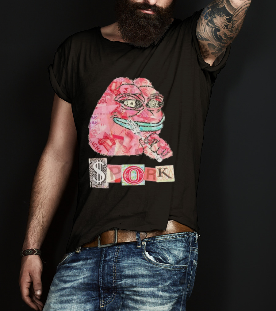 Pauly Spork Frog With Collage Pattern And Iconic Symbolism T-Shirt