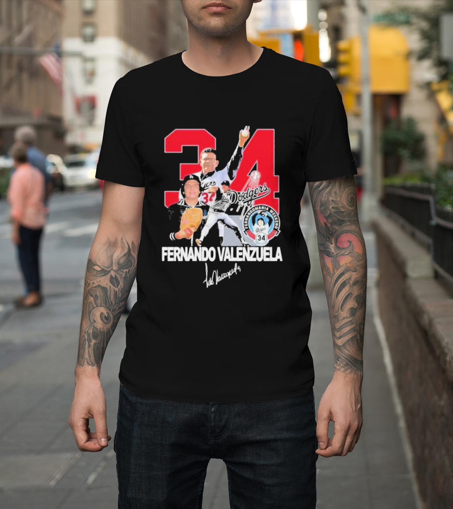 Fernando Valenzuela Dodgers 34 Legend Baseball Tecolomania Mexican 34 Signature T-Shirt