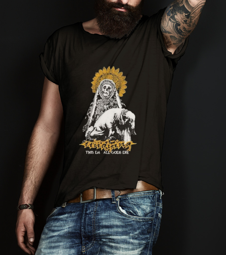 Undying This Day All Gods Die Skeleton Priest With Lamb And Sunflower Halo T-Shirt