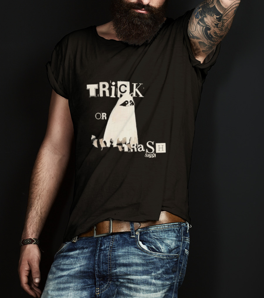 TRICK OR TRASH SIPPY Black Raccoon Ghost Costume T-Shirt