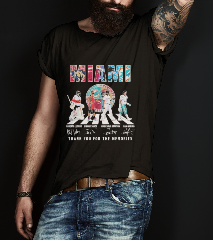 Miami Dolphins Panthers Heat Marlins Marino Luongo Wade Stanton Thank You For The Memories T-Shirt