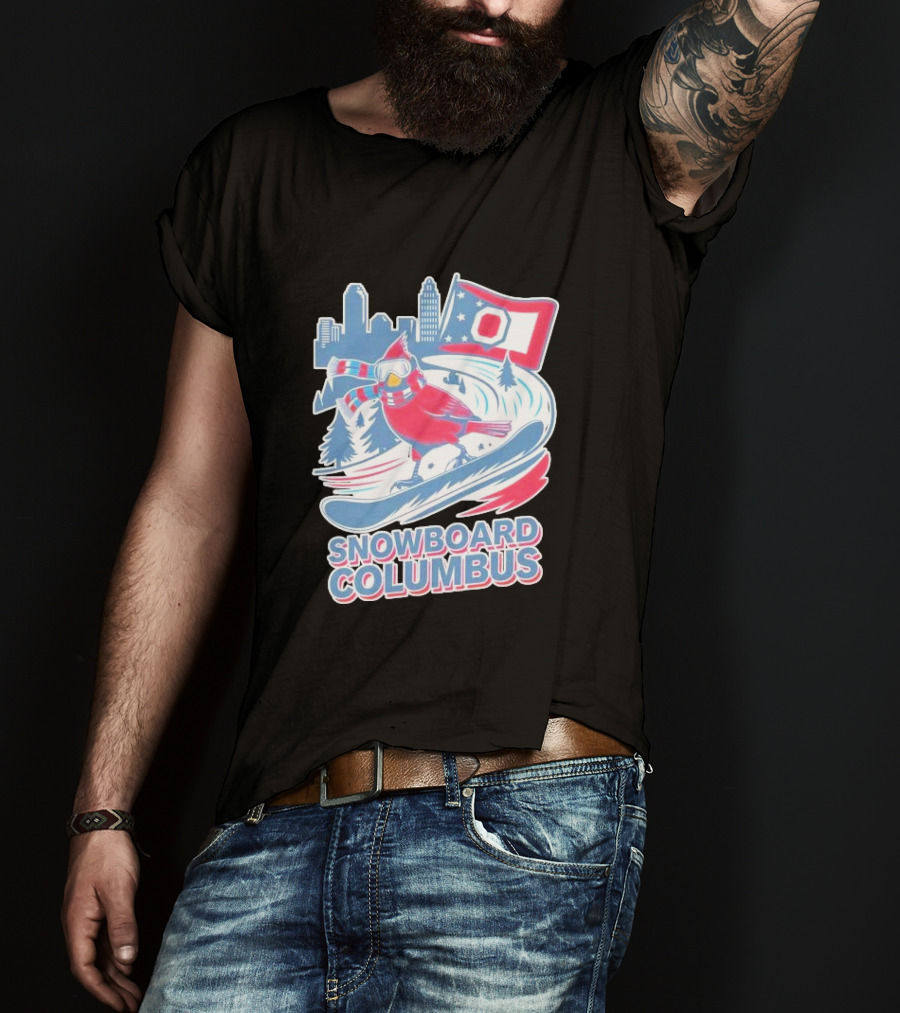 Snowboard Columbus Cardinal USA Snowboarding Animal Skyline Flag T-Shirt