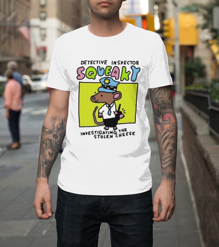 Detective Inspector Squeaky Investigating the Stolen Cheese Mouse Policeman Cartoon T-Shirt