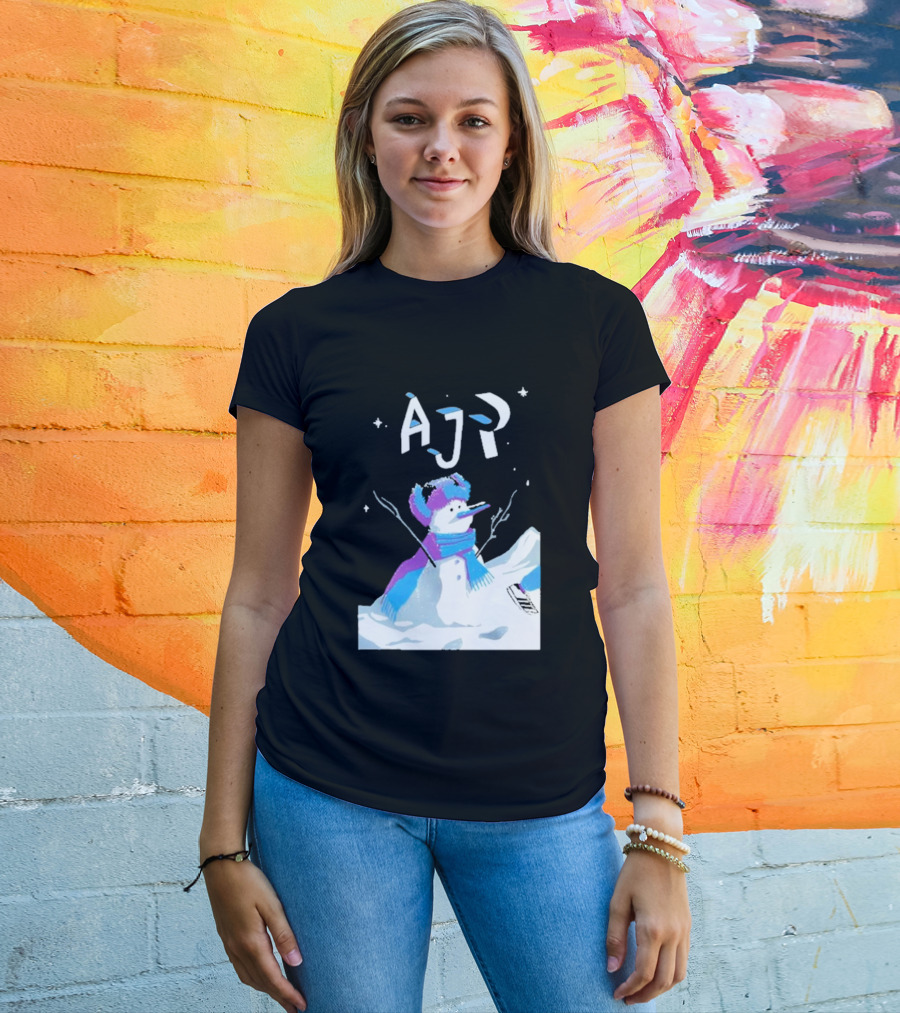 AJR Snowman With Scarf And Hat In Winter Scene T-Shirt